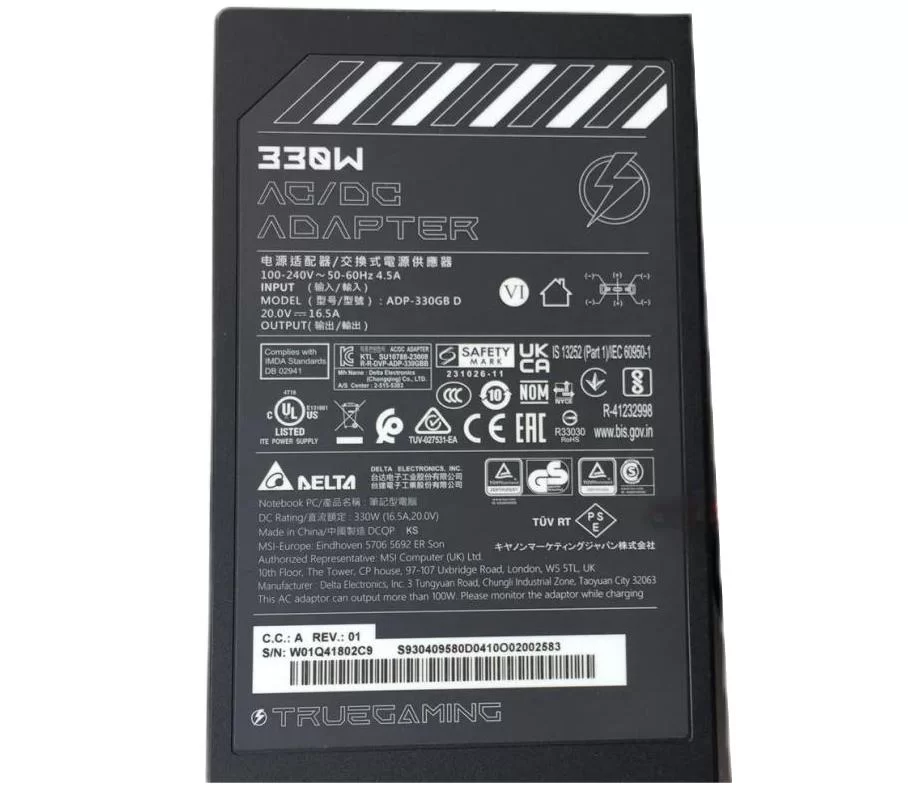 20V 16.5A 330W Original MSI Vector 17 HX A14VIG-843IT Charger AC Adapter + Cable 20V 16.5A 330W Original MSI Vector 17 HX A14VIG-843IT Charger AC Adapter + Cable